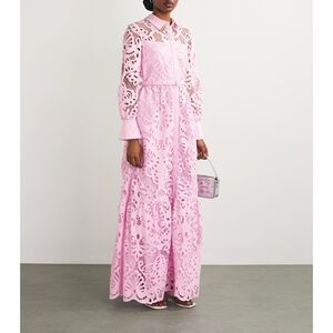 Self-Portrait Pink Cotton Lace Belted Maxi Dress NWT Size 2
